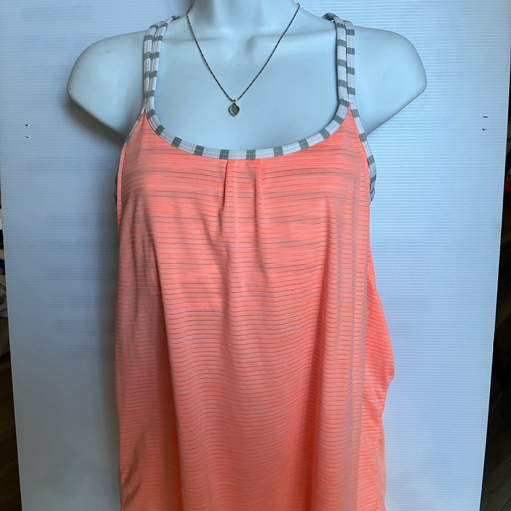 Athleta Coral and Gray Striped Tank Top